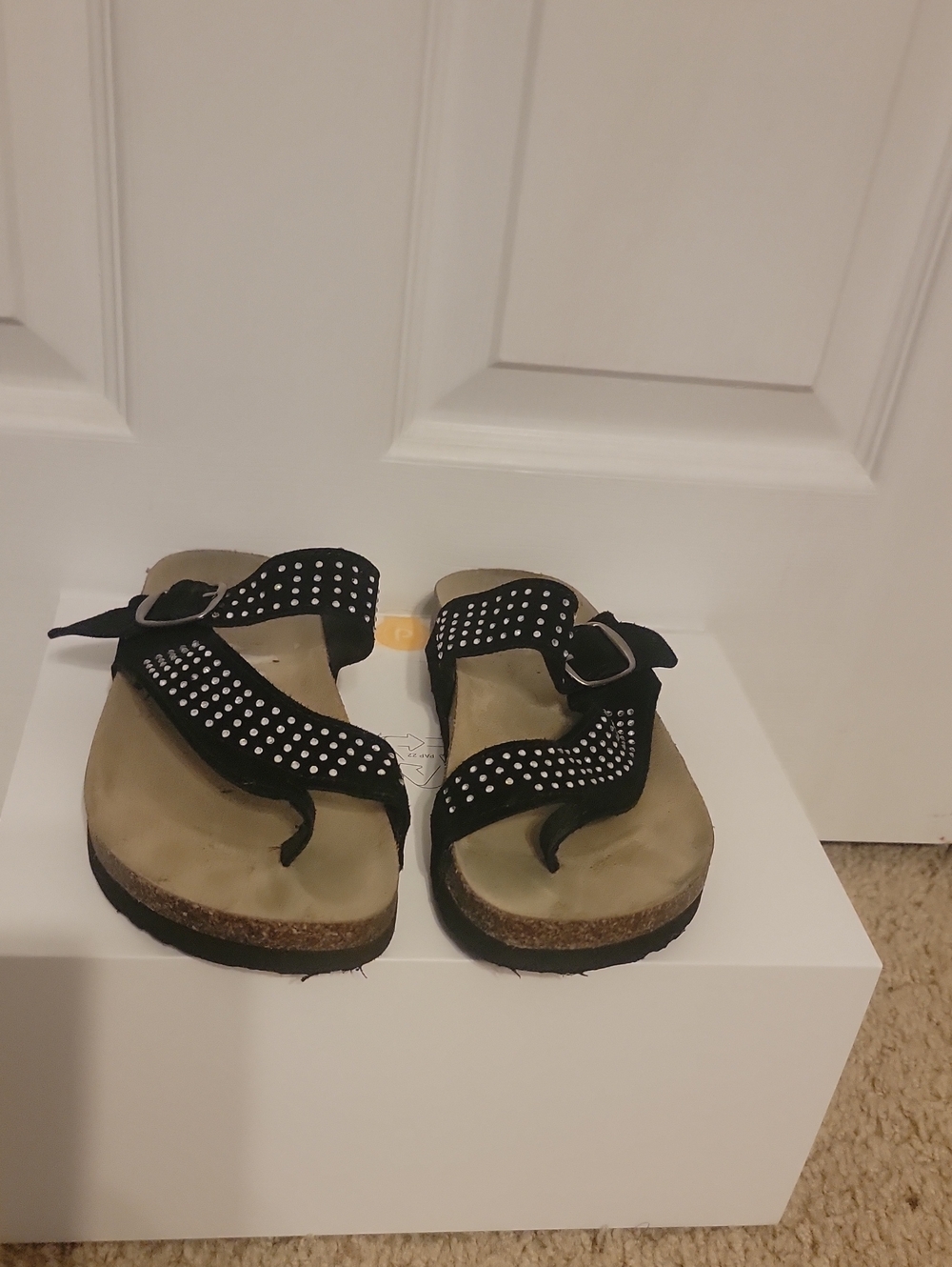 White Mountain Black Studded Toe-Post Sandals
